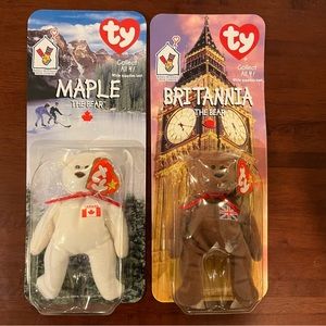 1999 TY Beanie Babies Britannia And Maple The Bear McDonalds Lot Set of 2.